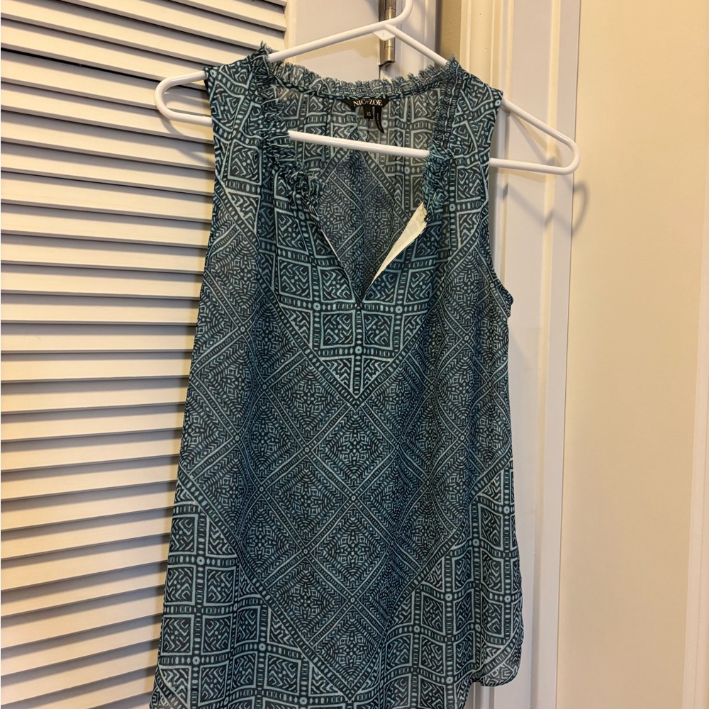 NIC+ZOE Deep Teal Tank Top with Sheer Fabric and V-Neckline